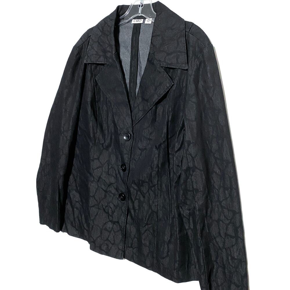 Cato Black Animal Print Blazer Three Buttons Jacket Cotton Blend Stretch Size XL